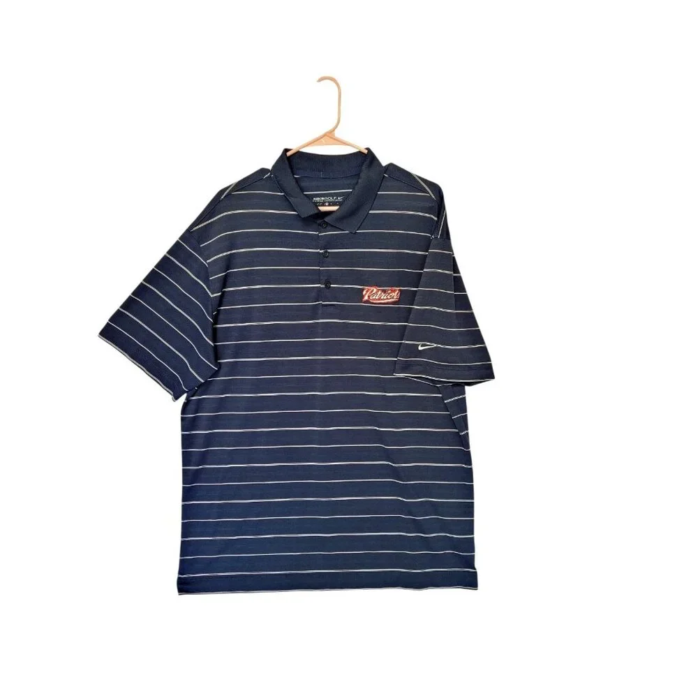 Nike‎ Golf Polo Shirt Mens XL Blue Striped Patriots Embroidered Logo Dri Fit
